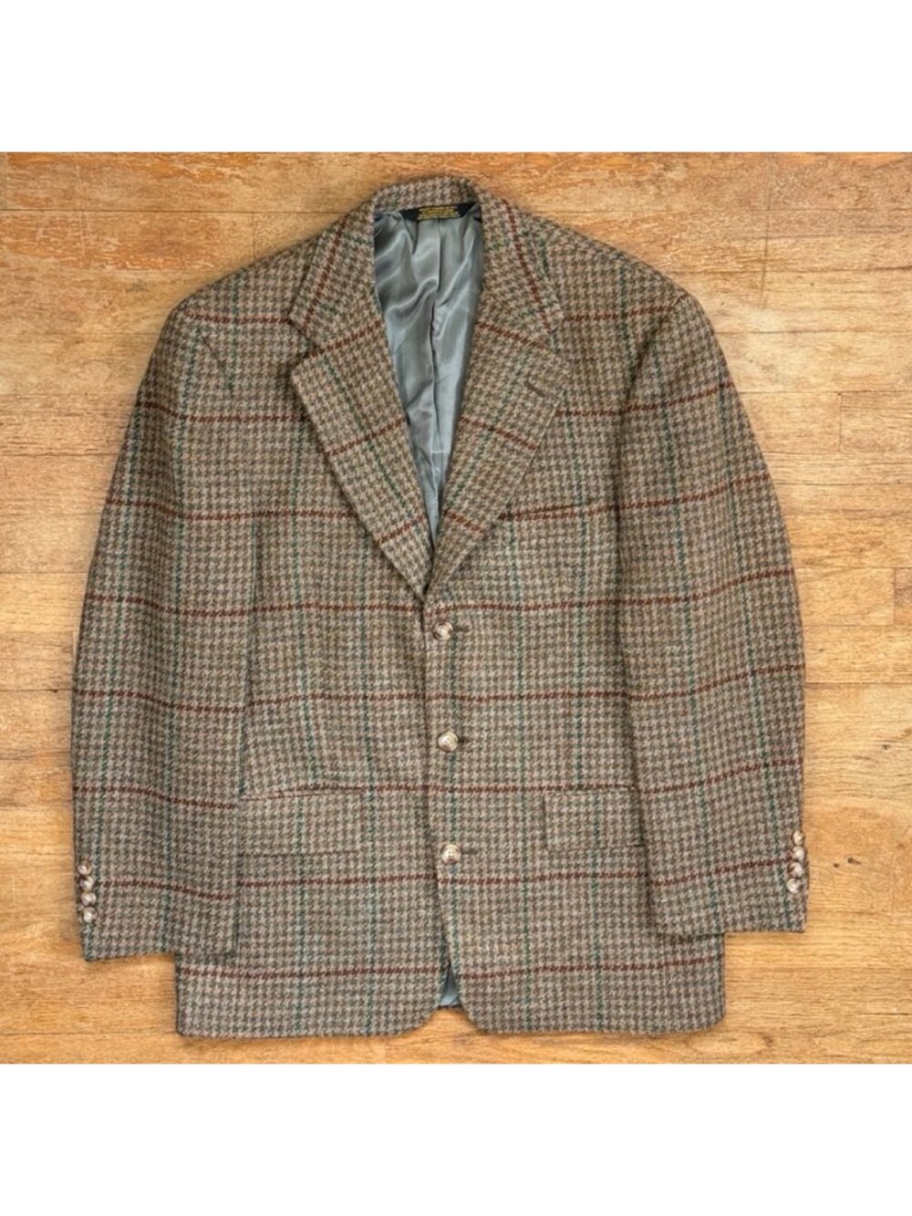 Vintage Mens Houndstooth Plaid Tweed Wool Blazer Size 40R Palm Beach Jacket Coat